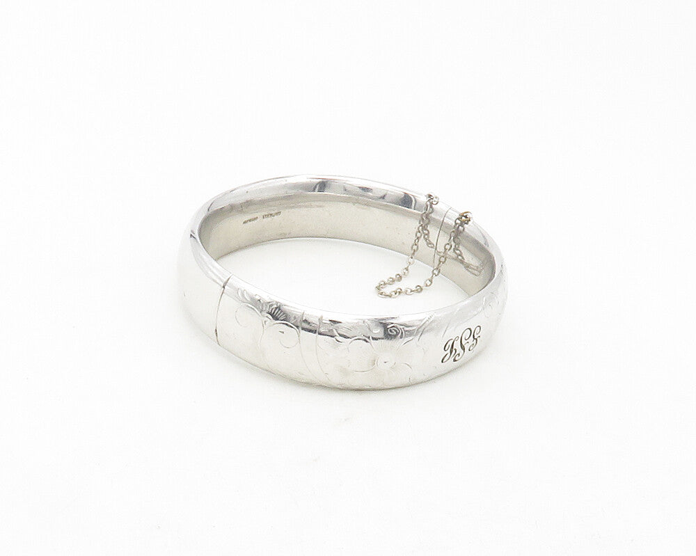 HAYWARD 925 Sterling Silver  Vintage Floral Etched Bangle Bracelet  BT4781