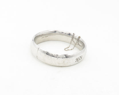 HAYWARD 925 Sterling Silver  Vintage Floral Etched Bangle Bracelet  BT4781