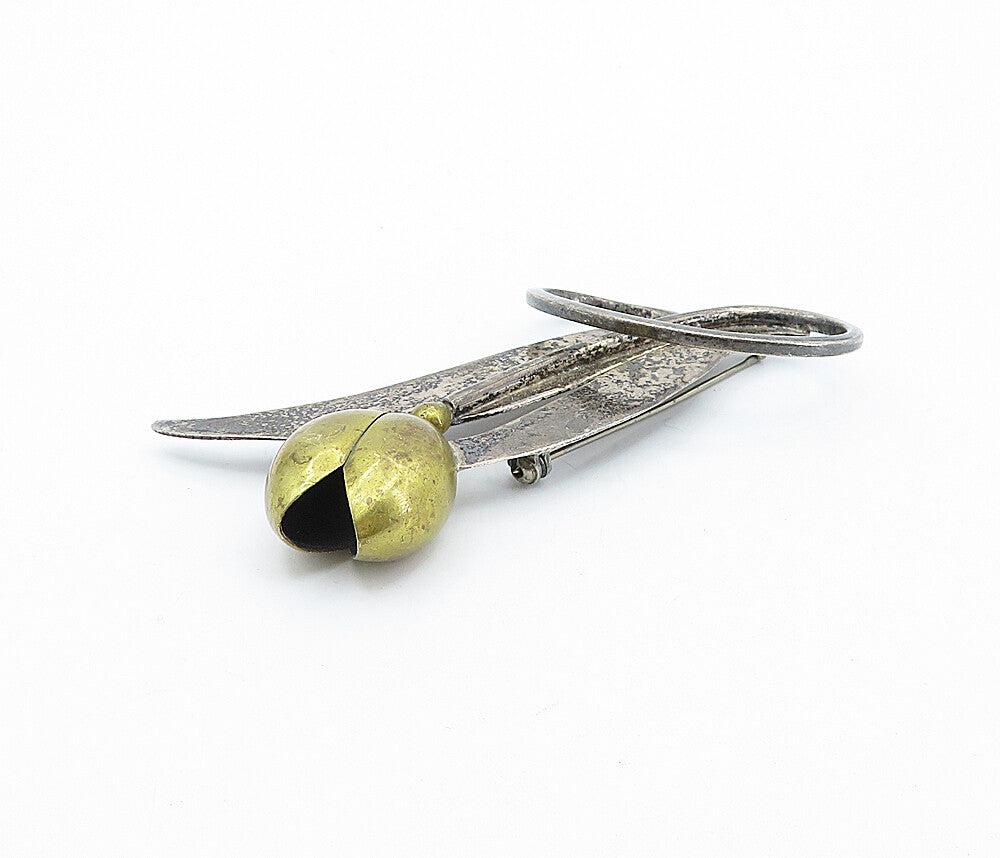 MEXICO 925 Sterling Silver  Vintage Two Tone Flower Motif Brooch Pin  BP1164
