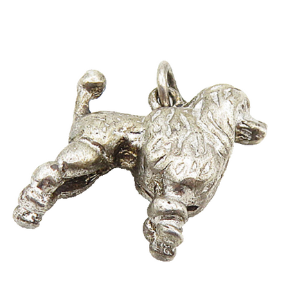 925 Sterling Silver  Vintage Petite Dark Tone Poodle Dog Drop Pendant  PT6823