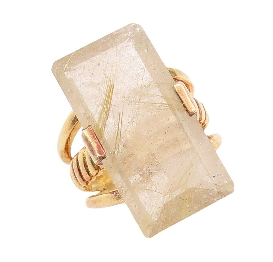 925 Sterling Silver Vintage Ring Gold Plated Large Gemstone Sz 7  RG30771