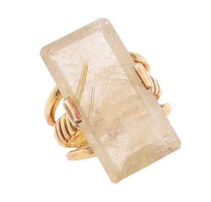 925 Sterling Silver Vintage Ring Gold Plated Large Gemstone Sz 7  RG30771