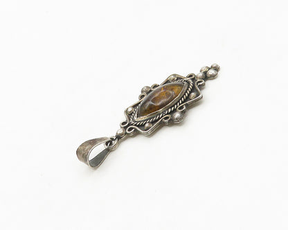 MEXICO 925 Sterling Silver  Vintage Amber Swirl Twist Oxidized Pendant PT14169
