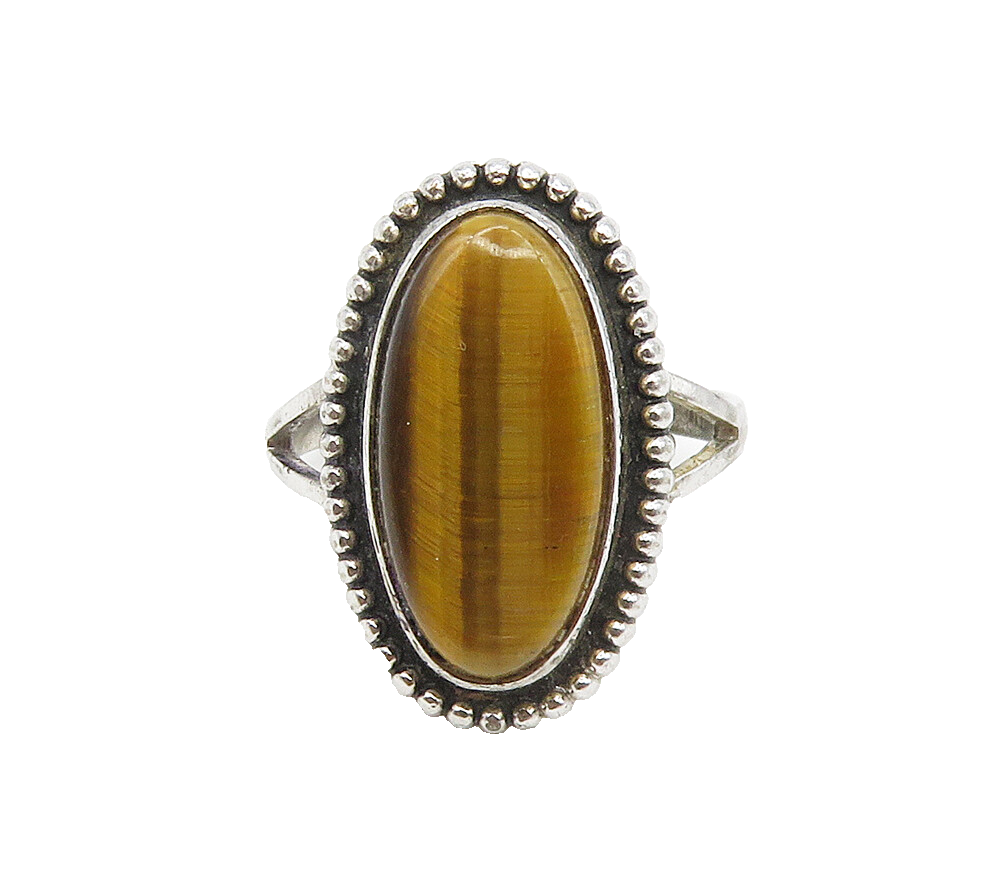 CLARK & COOMBS 925 Silver  Tiger's Eye Petite Cocktail Ring Sz 4  RG15661