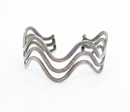 925 Sterling Silver  Vintage Dark Tone Wavy Split Shank Cuff Bracelet  BT2558