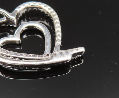 925 Silver  Vintage Genuine Diamonds Double Open Love Heart Pendant  PT20934