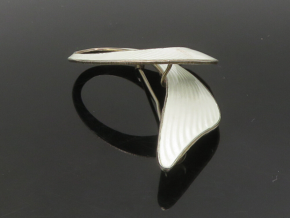 NORWAY 925 Sterling Silver  Vintage Enamel Ribbon Modernist Brooch Pin  BP9322