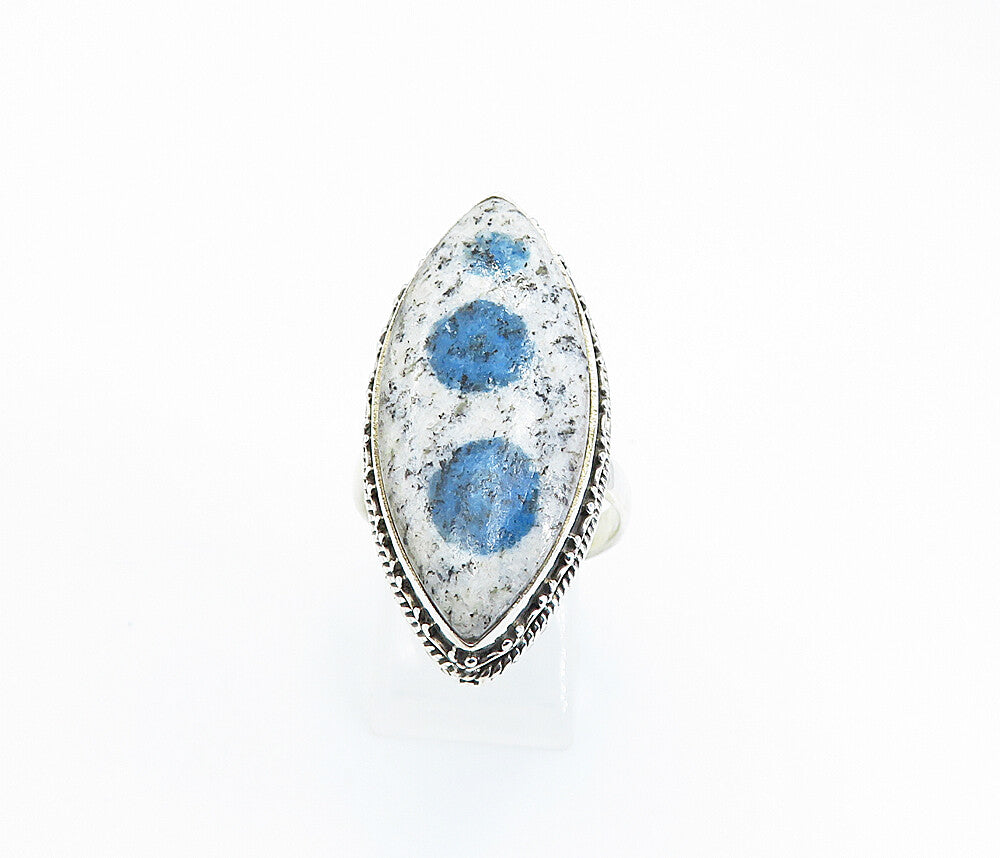 925 Sterling Silver  Dendrite Agate Pointed Oval Cocktail Ring Sz 9  RG8197