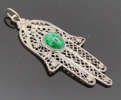925 Sterling Silver  Vintage Filigree work Turquoise Hamsa Pendant  PT22323