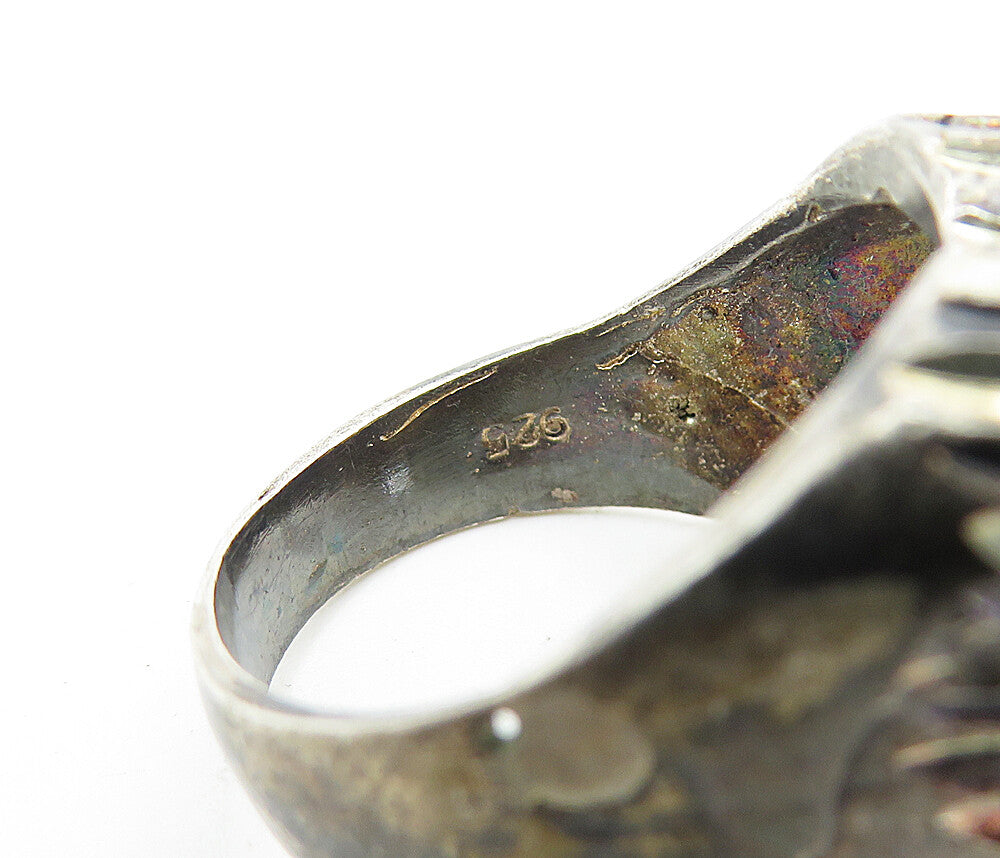 925 Silver  Vintage Diamond Cut Detail Love Heart Cocktail Ring Sz 7.5  RG6446