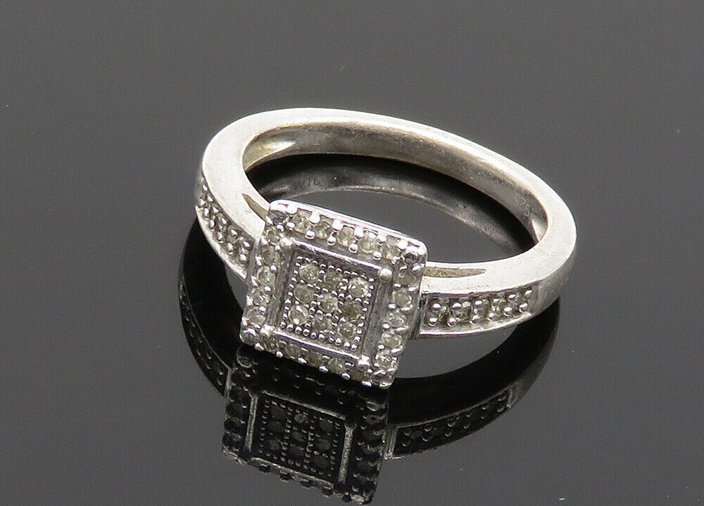 925 Sterling Silver  Vintage Genuine Diamonds Square Band Ring Sz 7  RG20418