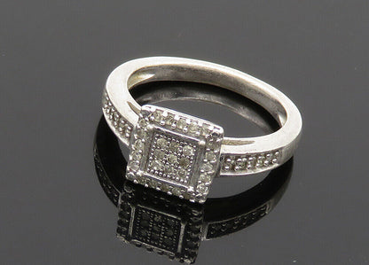 925 Sterling Silver  Vintage Genuine Diamonds Square Band Ring Sz 7  RG20418