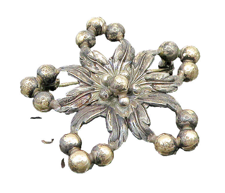 NE FROM DENMARK 925 Silver  Vintage Open Floral Leaves Bead Brooch Pin  BP9444