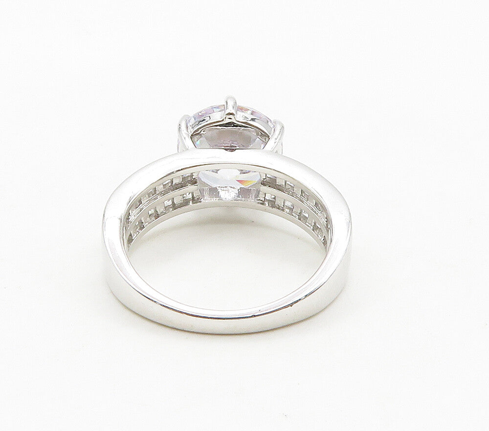 925 Sterling Silver  Sparkling Prong Set Cubic Zirconia Band Ring Sz 7 RG15728