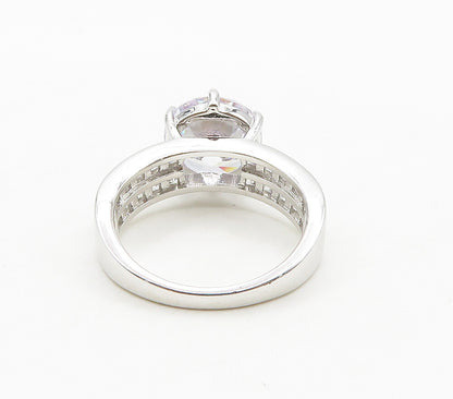 925 Sterling Silver  Sparkling Prong Set Cubic Zirconia Band Ring Sz 7 RG15728
