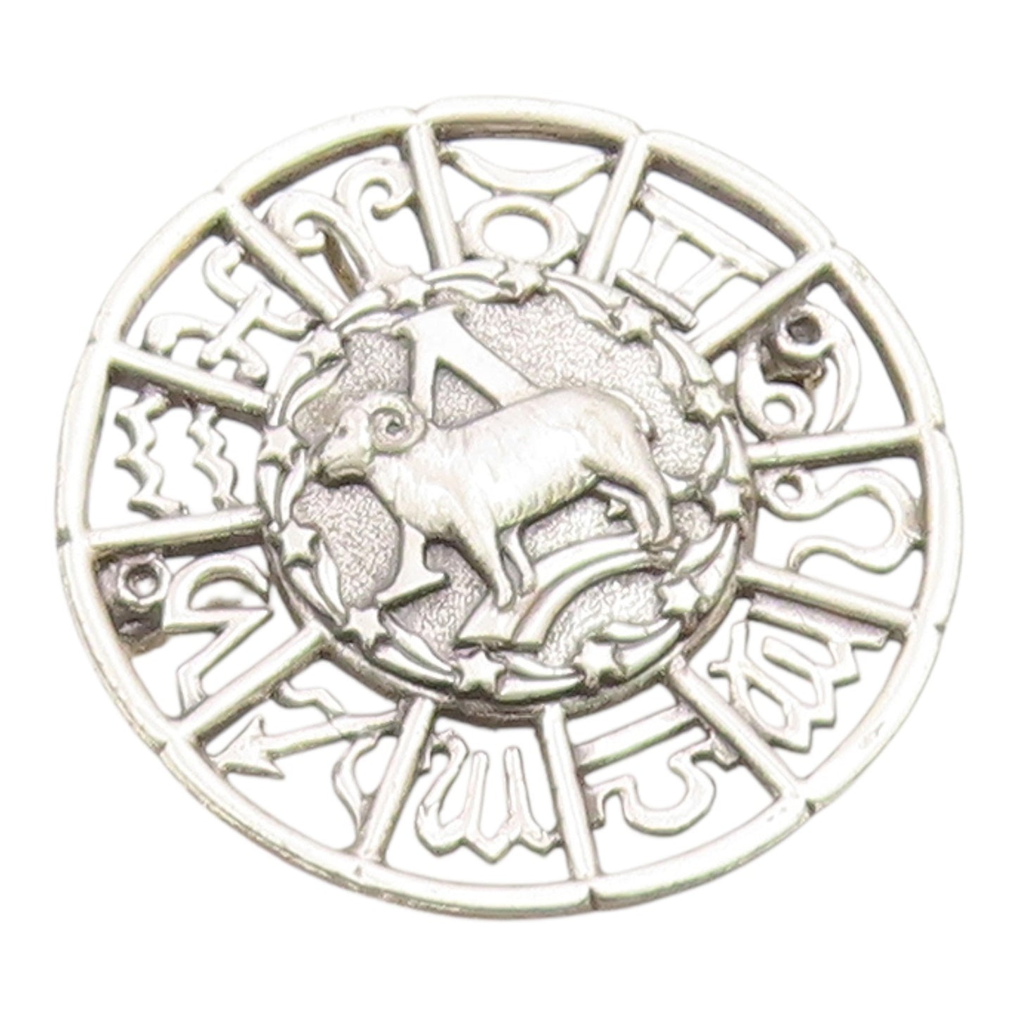 925 Sterling Silver  Vintage Aries Zodiac Calendar Cutout Brooch Pin  BP9621