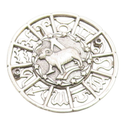 925 Sterling Silver  Vintage Aries Zodiac Calendar Cutout Brooch Pin  BP9621