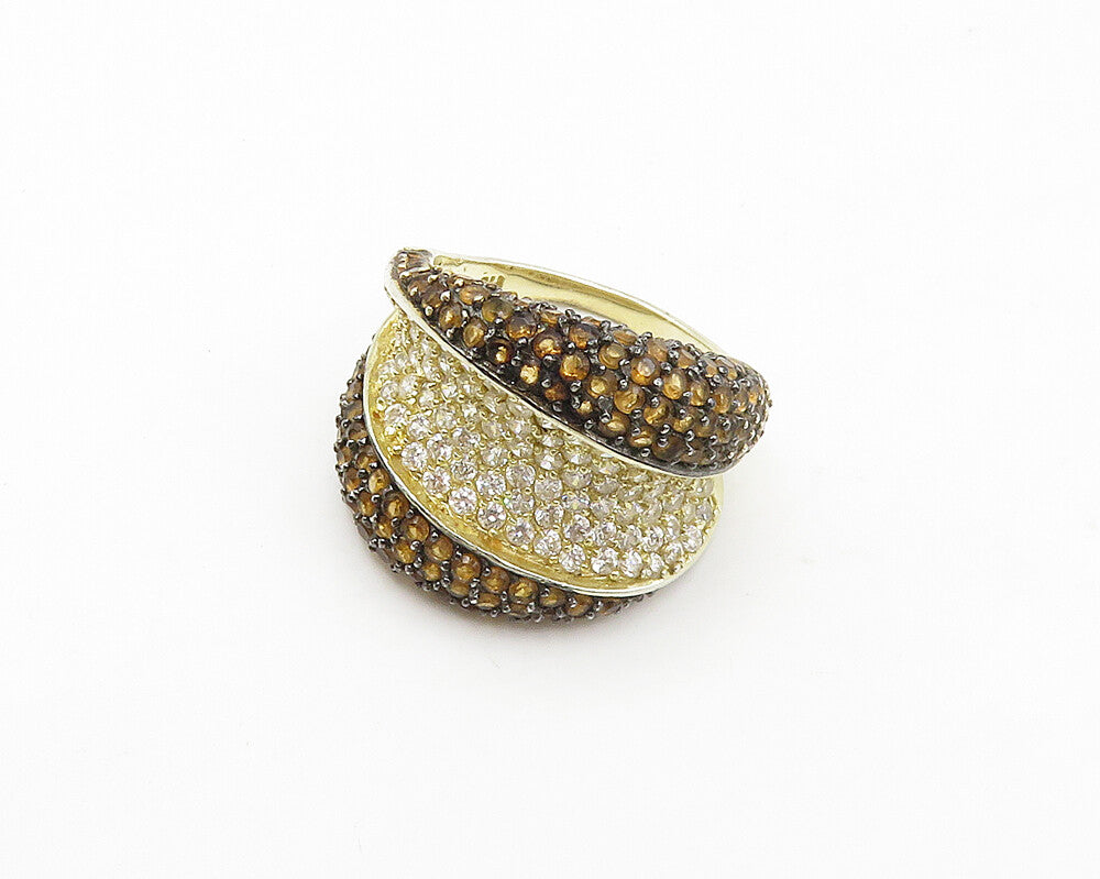 925 Sterling Silver  Cubic Zirconia & Citrine Encrusted Band Ring Sz 8 RG17231