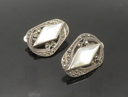 925 Silver  Vintage Shiny Mother of Pearl Non Pierce Drop Earrings  EG11507