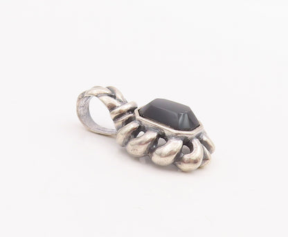 925 Sterling Silver Vintage Pendant Solid Cutout Braided Rectangle Onyx  PT22844