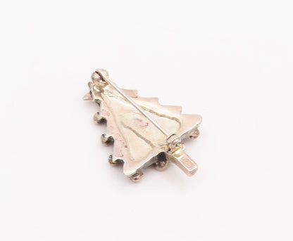 925 Sterling Silver Vintage Brooch Pin Solid Carved Mini Christmas Tree  BP10976