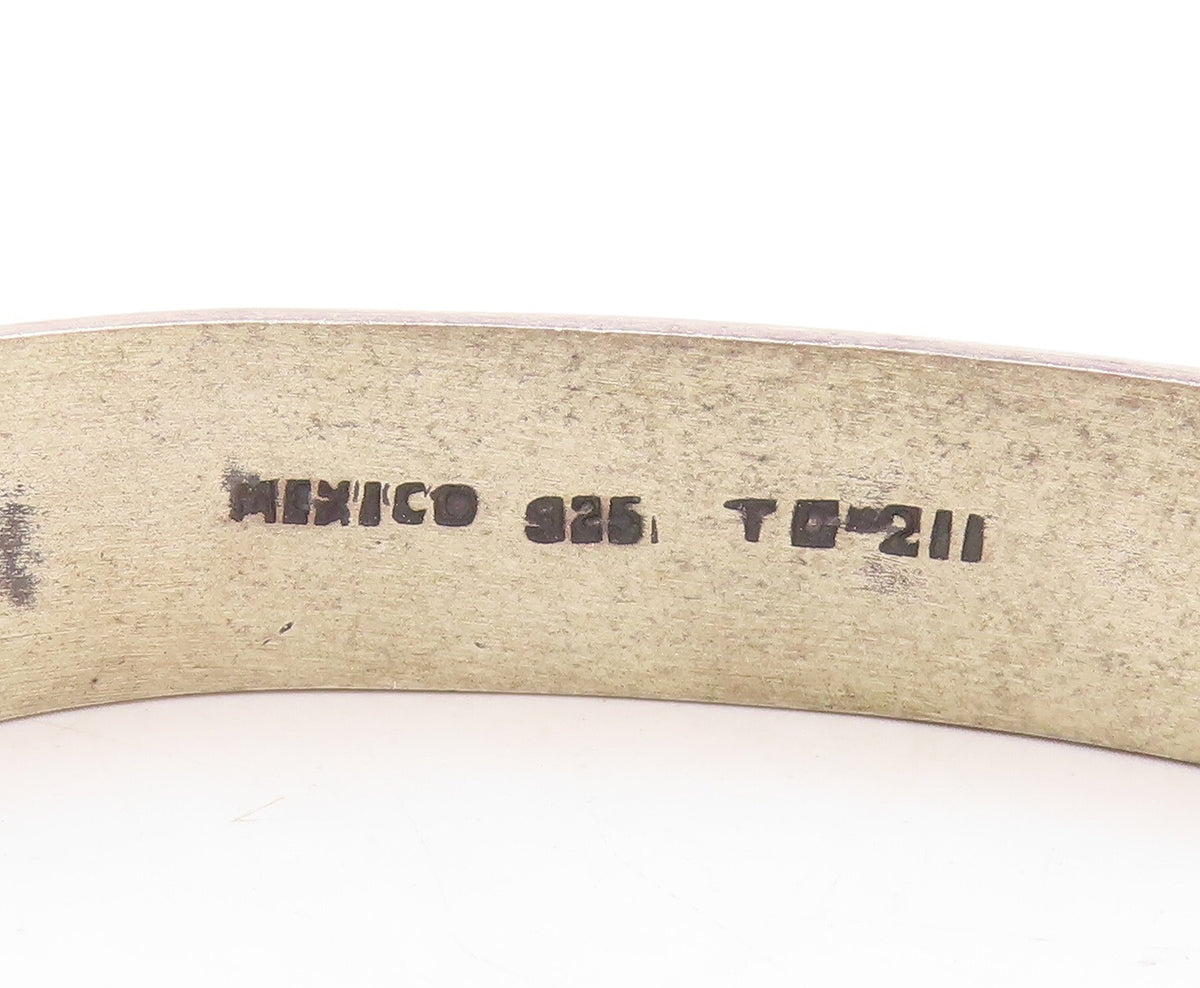 925 Sterling Silver Vintage Bracelet MEXICO Dark Tone Square Carved Cuff BT10955