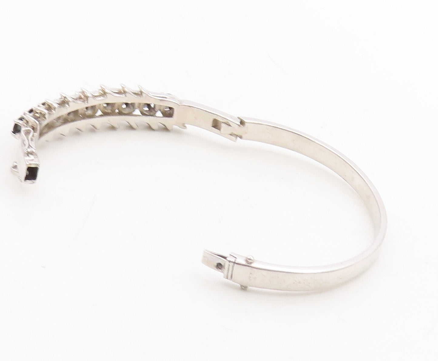 925 Sterling Silver Vintage Bracelet Spikey Carved Black Diamonds Bangle BT10971
