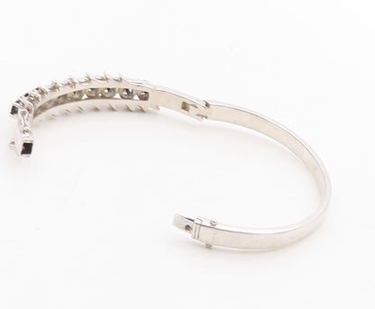 925 Sterling Silver Vintage Bracelet Spikey Carved Black Diamonds Bangle BT10971