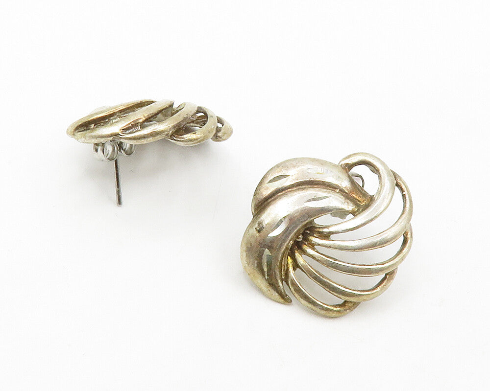 925 Sterling Silver  Vintage Cutout Swirl Design Shiny Drop Earrings  EG6978