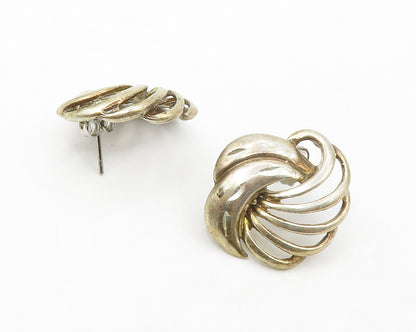 925 Sterling Silver  Vintage Cutout Swirl Design Shiny Drop Earrings  EG6978