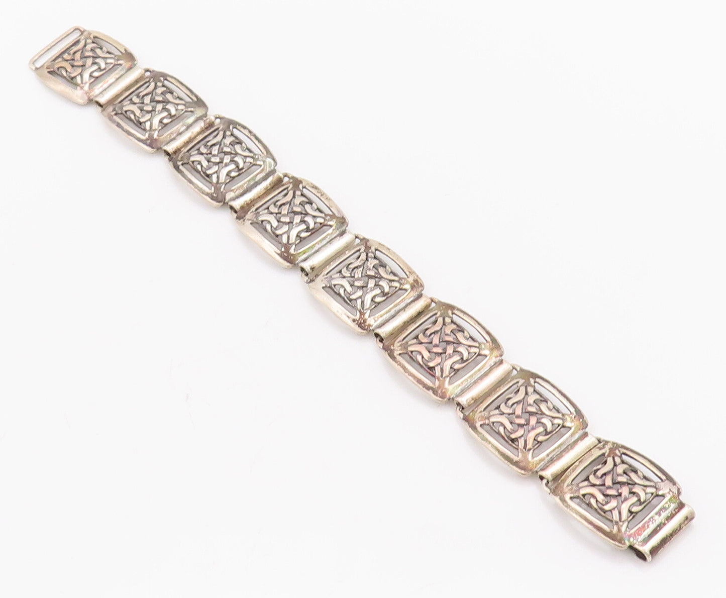 925 Sterling Silver Vintage Bracelet Celtic Knot Cutout Frames Linked  BT10329