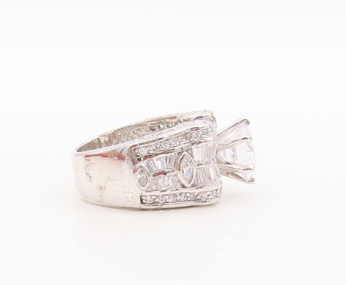 925 Sterling Silver Vintage Ring Multi Shape CZ Inlay Wedding Ring Sz 7  RG29556