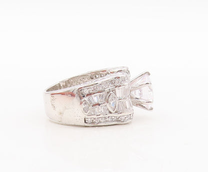 925 Sterling Silver Vintage Ring Multi Shape CZ Inlay Wedding Ring Sz 7  RG29556
