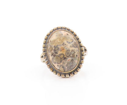 925 Sterling Silver Vintage Ring Gold Plated Cabochon Gemstone  SZ 10.5  RG32130
