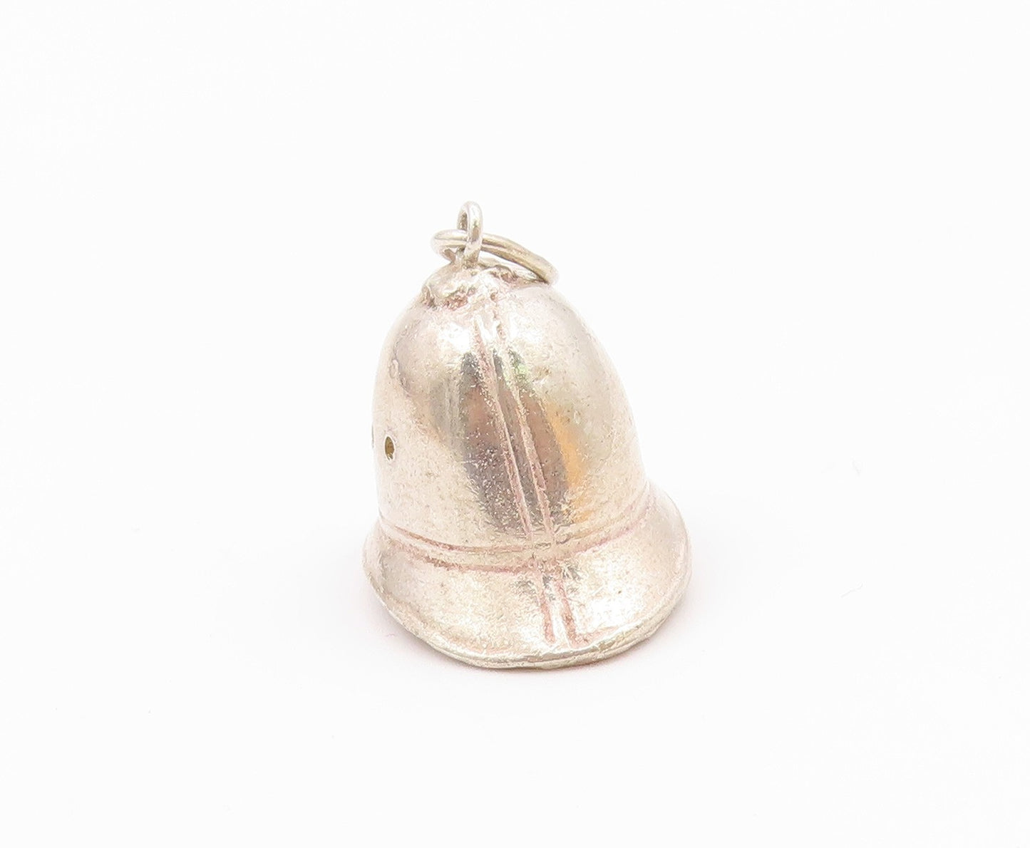 925 Sterling Silver  Vintage Firefighter's Helmet Hat Drop Pendant  PT16395