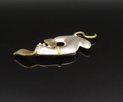 MEXICO 925 Silver  Vintage Sculpted Two Tone Sitting Dog Brooch Pin  BP9681