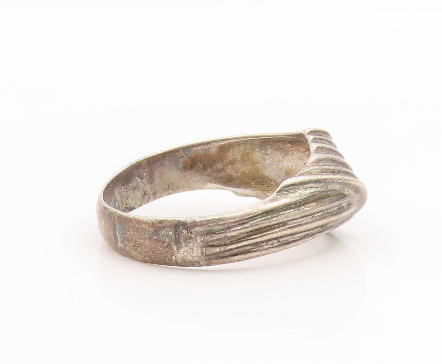 925 Sterling Silver Vintage Ring Modernist Ribbed Wave Band  Sz 10.5  RG34908