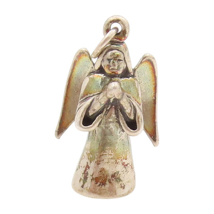 925 Sterling Silver Vintage Pendant Dark Tone Cutout Praying Angel Charm PT23932