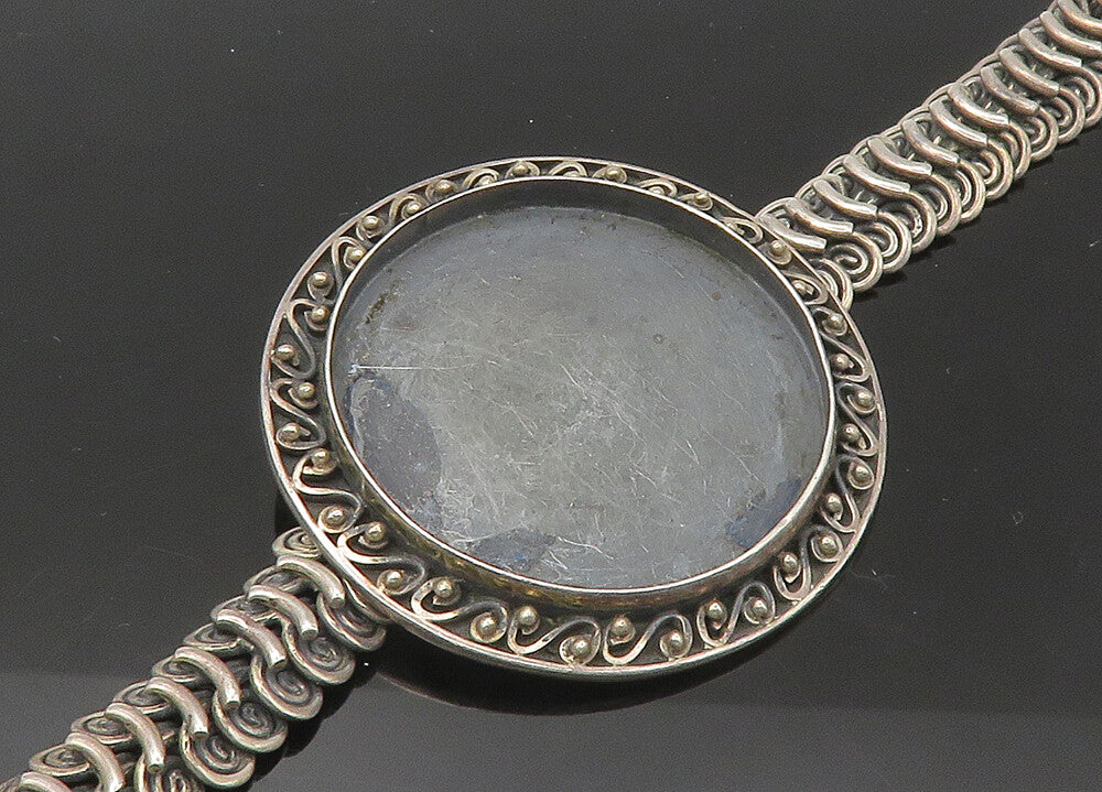 BALI 925 Sterling Silver  Vintage Oxidized Swirl Detail Chain Bracelet  BT8800