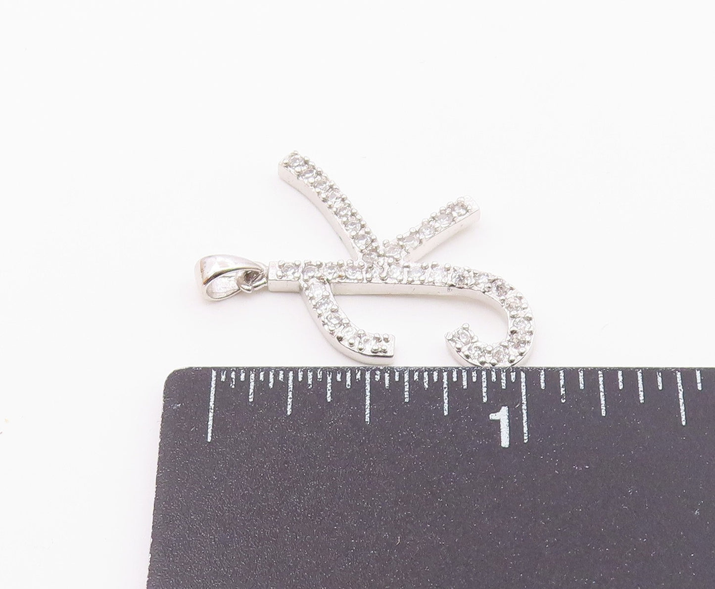 925 Sterling Silver  Vintage Cubic Zirconia K Initial Drop Pendant  PT16945