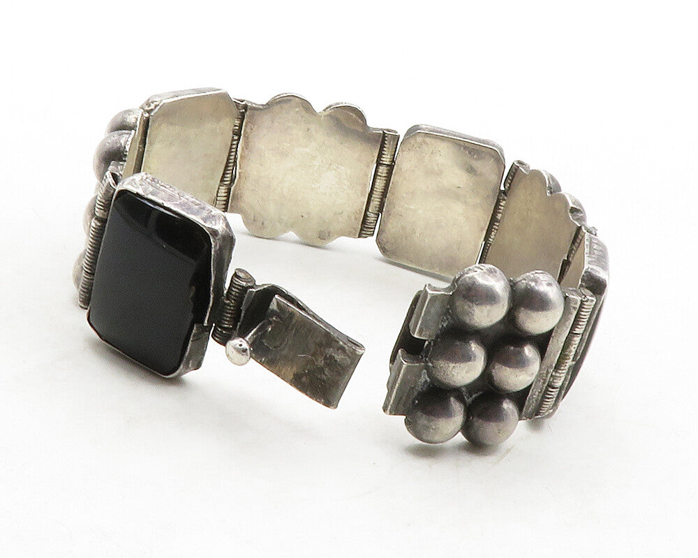 MEXICO 925 Silver  Vintage Black Onyx Dark Tone Bubble Chain Bracelet  BT4998