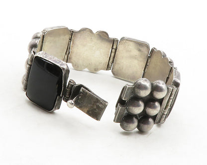 MEXICO 925 Silver  Vintage Black Onyx Dark Tone Bubble Chain Bracelet  BT4998