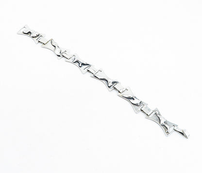925 Sterling Silver  Vintage Abstract Sculpted Detail Chain Bracelet  BT2305