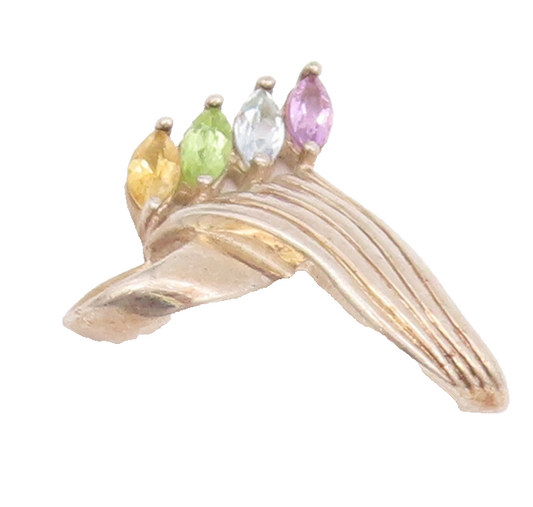 925 Sterling Silver Vintage Pendant Designer Grooved Multi Color Topaz  PT22809