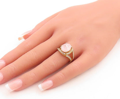 925 Sterling Silver Vintage Ring Gold Plated Oval Quartz Halo Topaz Sz 7 RG30096