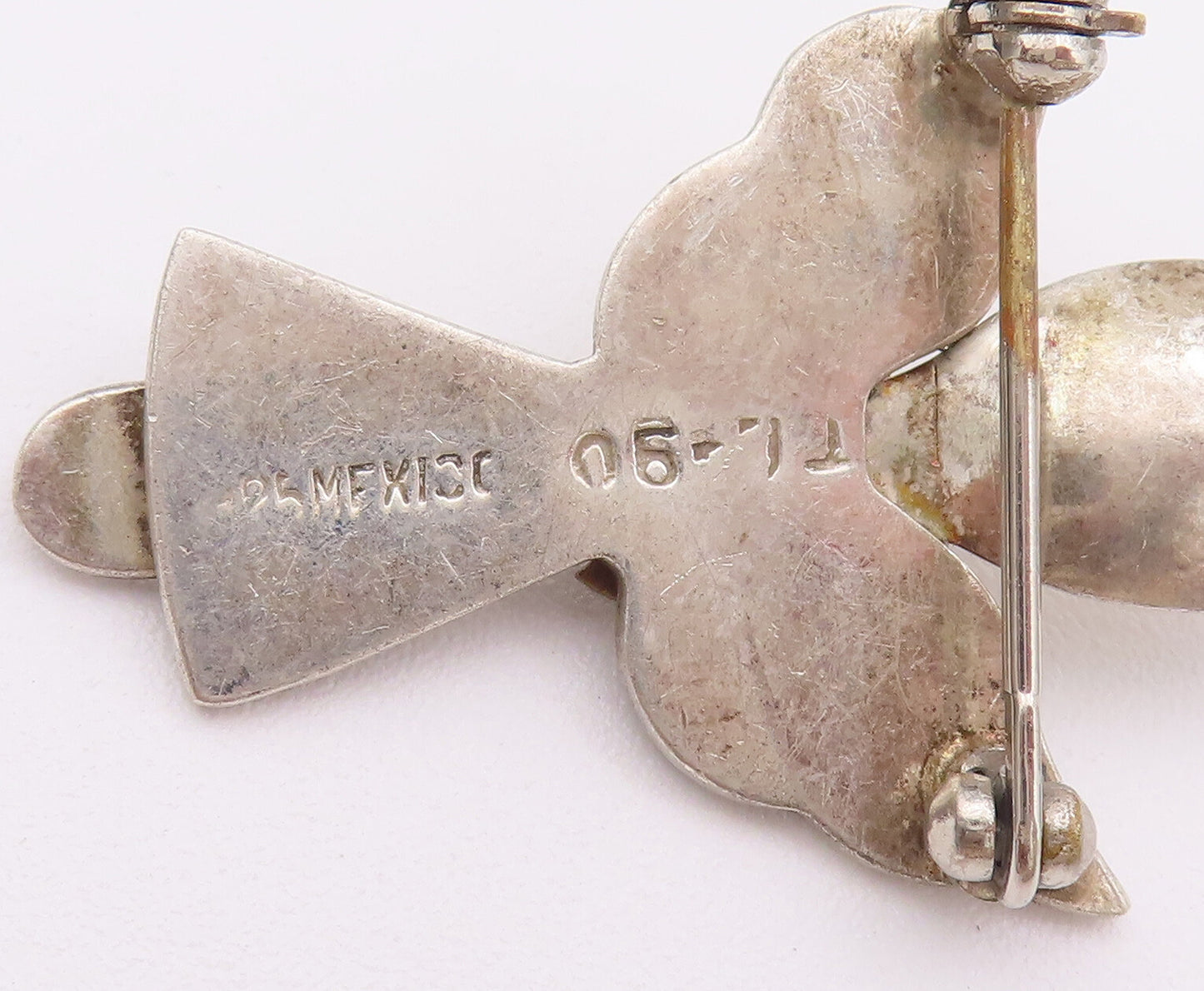 925 Sterling Silver Vintage Brooch Pin MEXICO Solid Carved Spoon Angle  BP10739