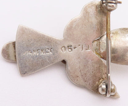 925 Sterling Silver Vintage Brooch Pin MEXICO Solid Carved Spoon Angle  BP10739