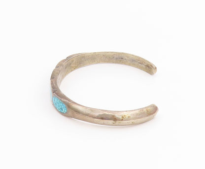 925 Sterling Silver Vintage Bracelet NAVAJO ZUNI Crushed Turquoise Inlay BT11618