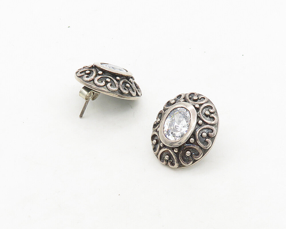 925 Sterling Silver  Vintage Cubic Zirconia Pretzel Swirl Drop Earrings EG9725