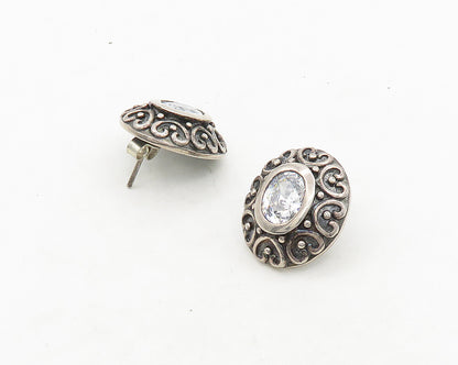 925 Sterling Silver  Vintage Cubic Zirconia Pretzel Swirl Drop Earrings EG9725